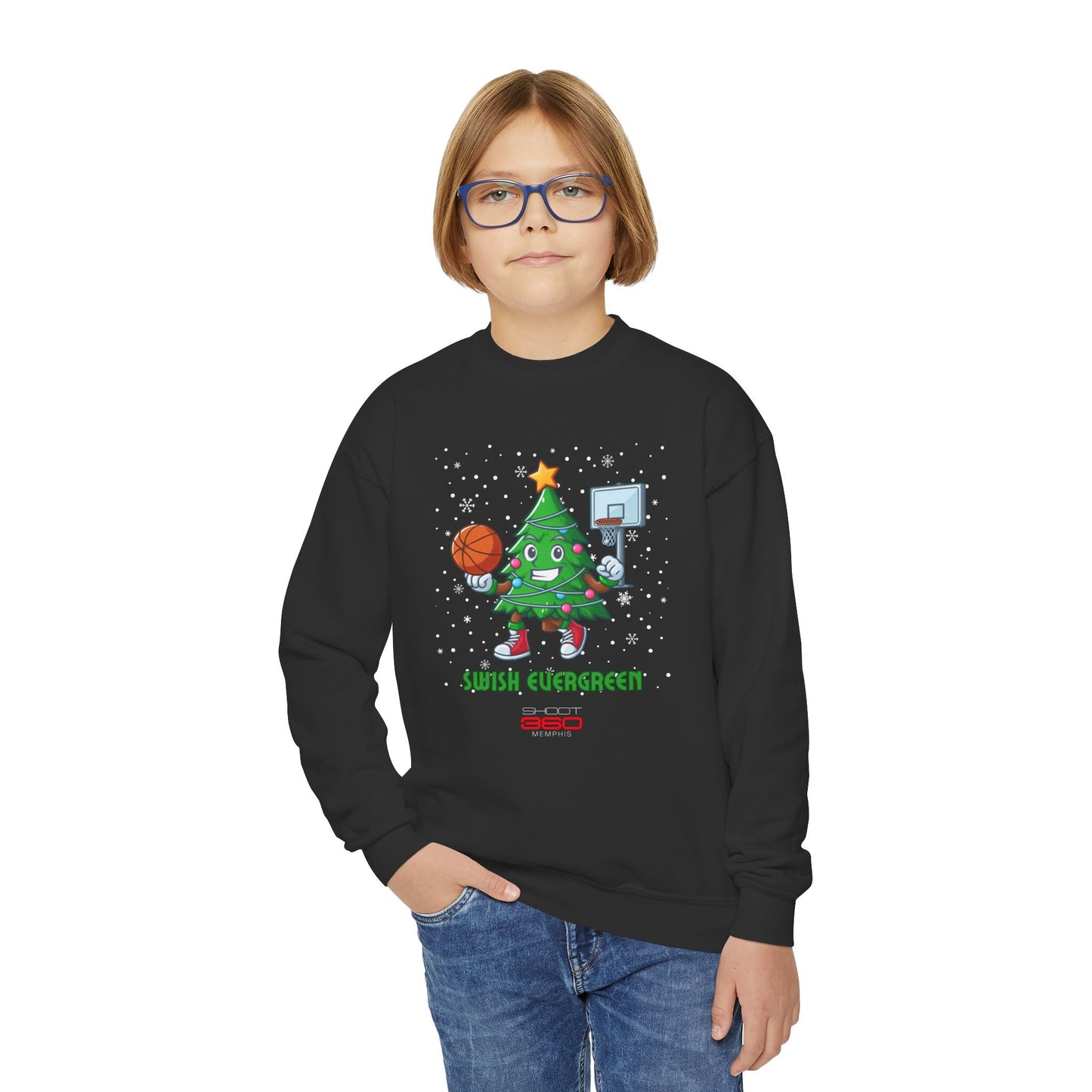 Youth Basketball Tree Sweatshirt - Perfect for Holidays & Sports Events